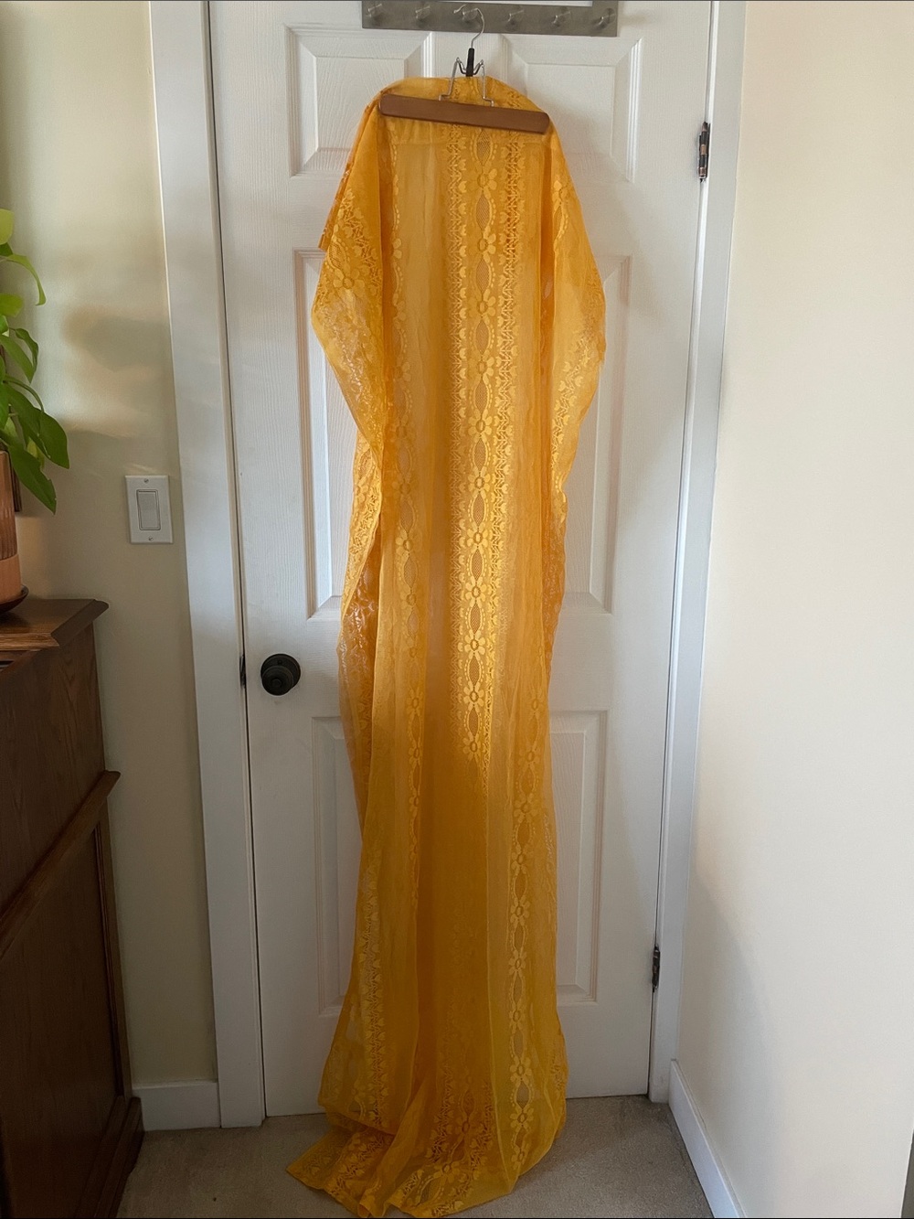 Gold yellow floral lace curtain panel boho cottagecore decor